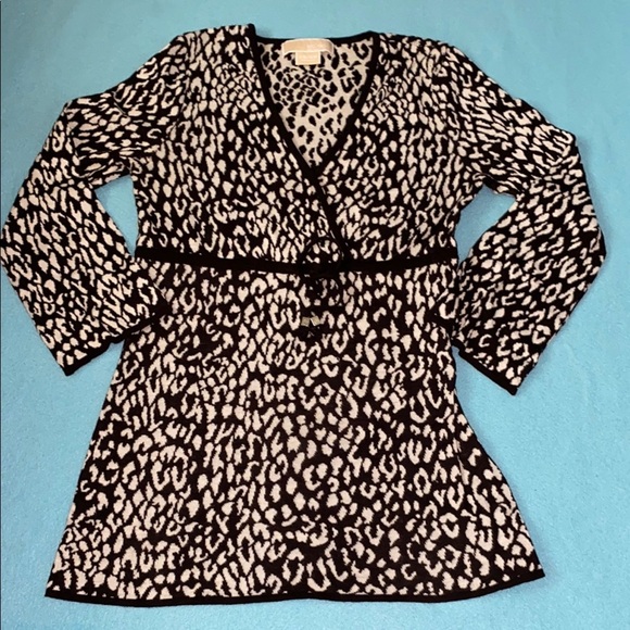 MICHAEL KORS cheetah knit tunic v neck wrap long sleeve waist drawstring size XS - Picture 2 of 10